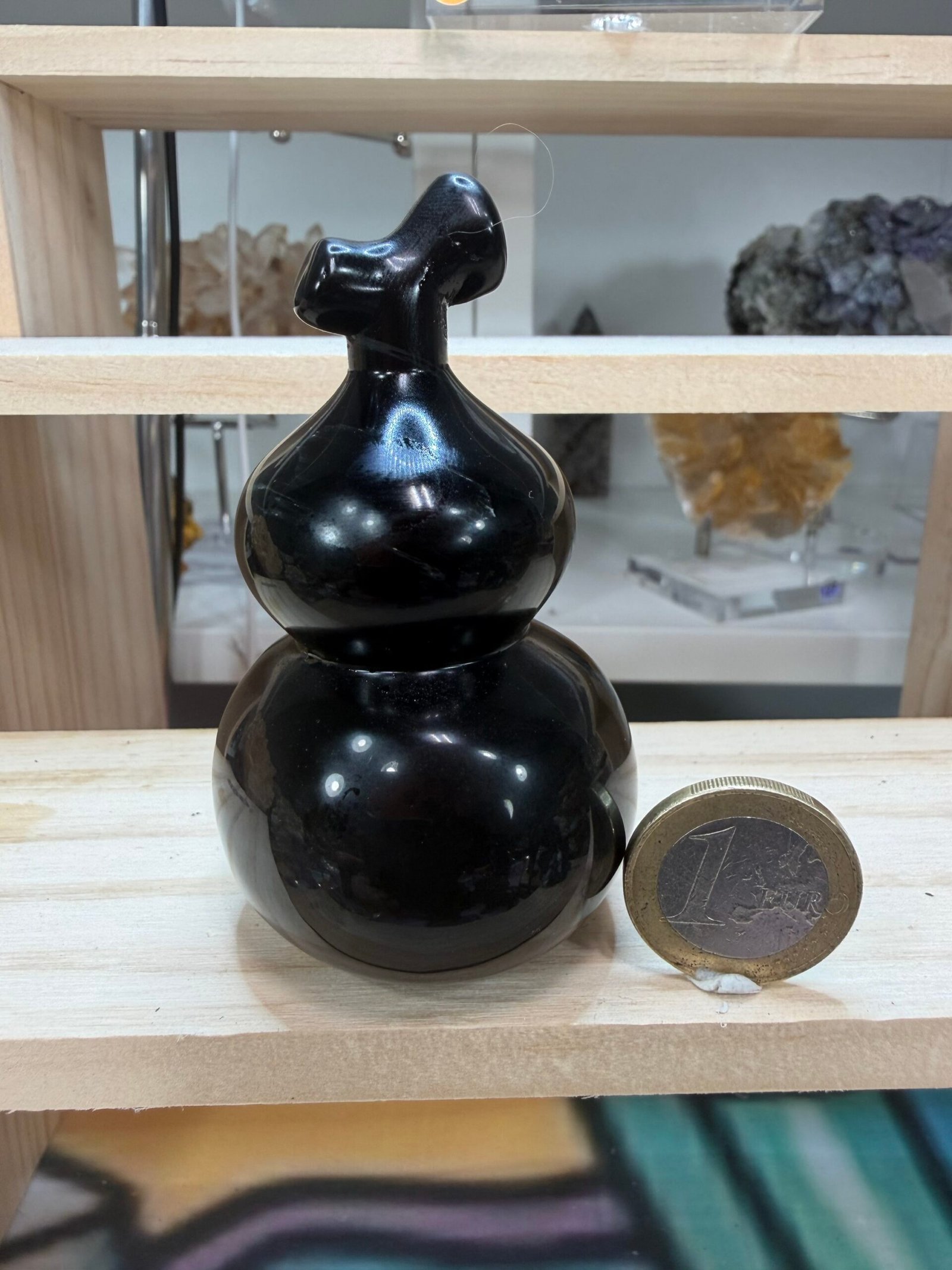 Hulu en obsidienne sculptée gourde Feng Shui poli miroir symbole santé